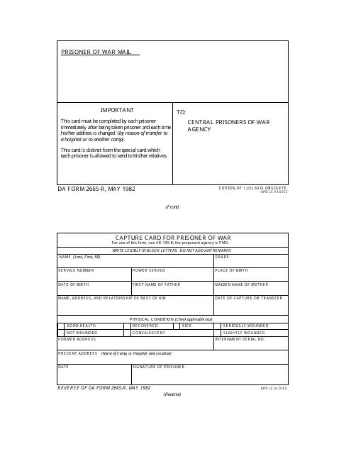 DA Form 2665-R  Printable Pdf