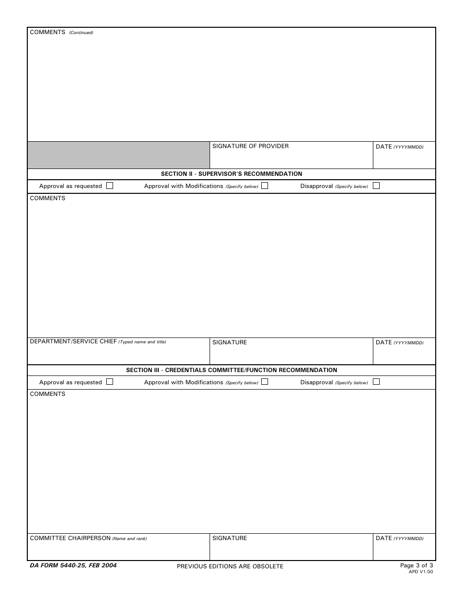 DA Form 5440-25 Delineation of Clinical Privileges - General Medical Officer, Page 3