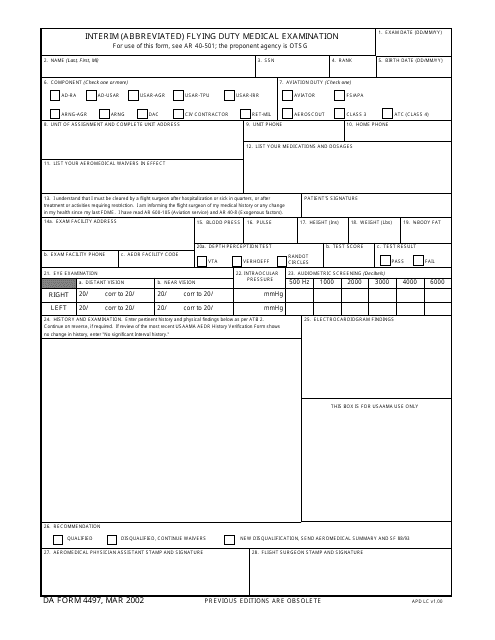DA Form 4497  Printable Pdf