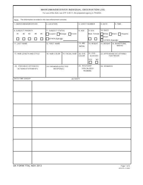 DA Form 7736  Printable Pdf