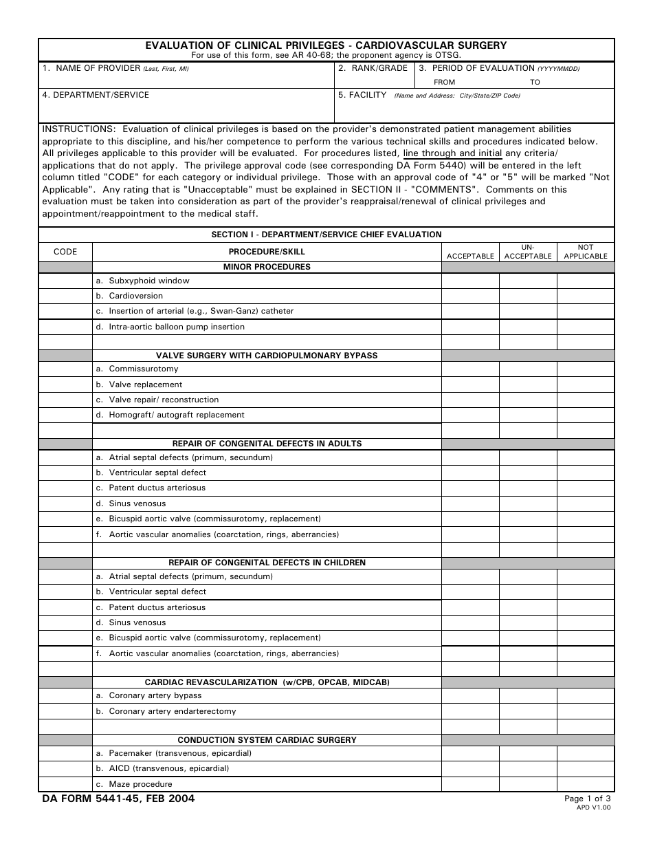 DA Form 5441-45 - Fill Out, Sign Online and Download Printable PDF ...