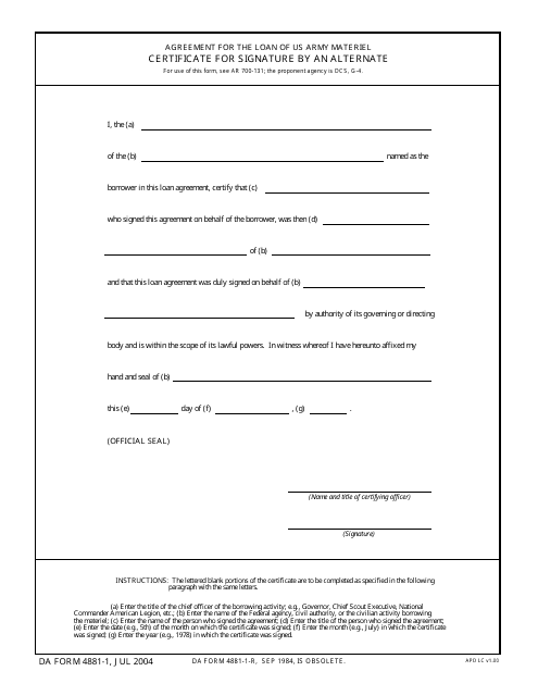 DA Form 4881-1  Printable Pdf