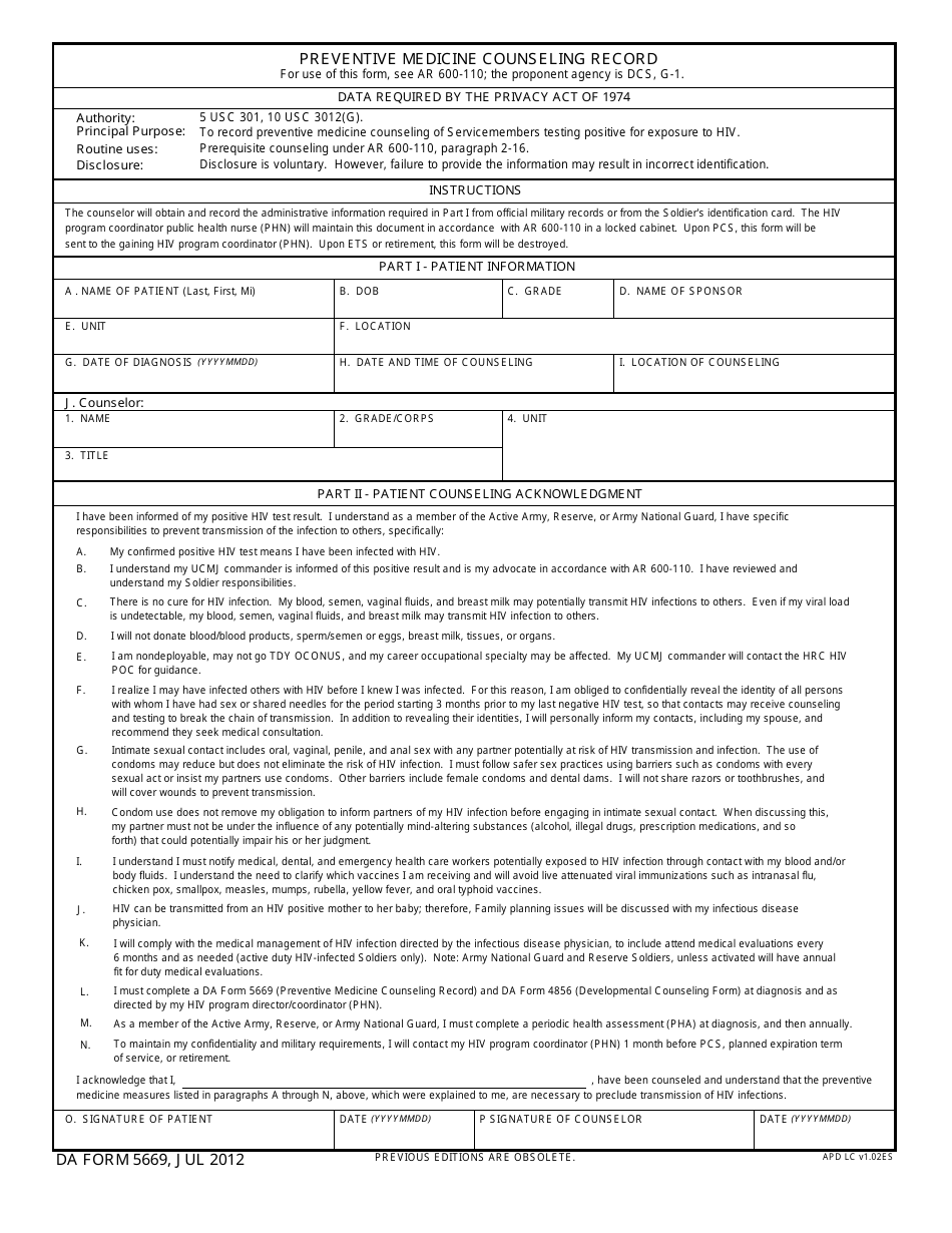 DA Form 5669 - Fill Out, Sign Online and Download Fillable PDF ...