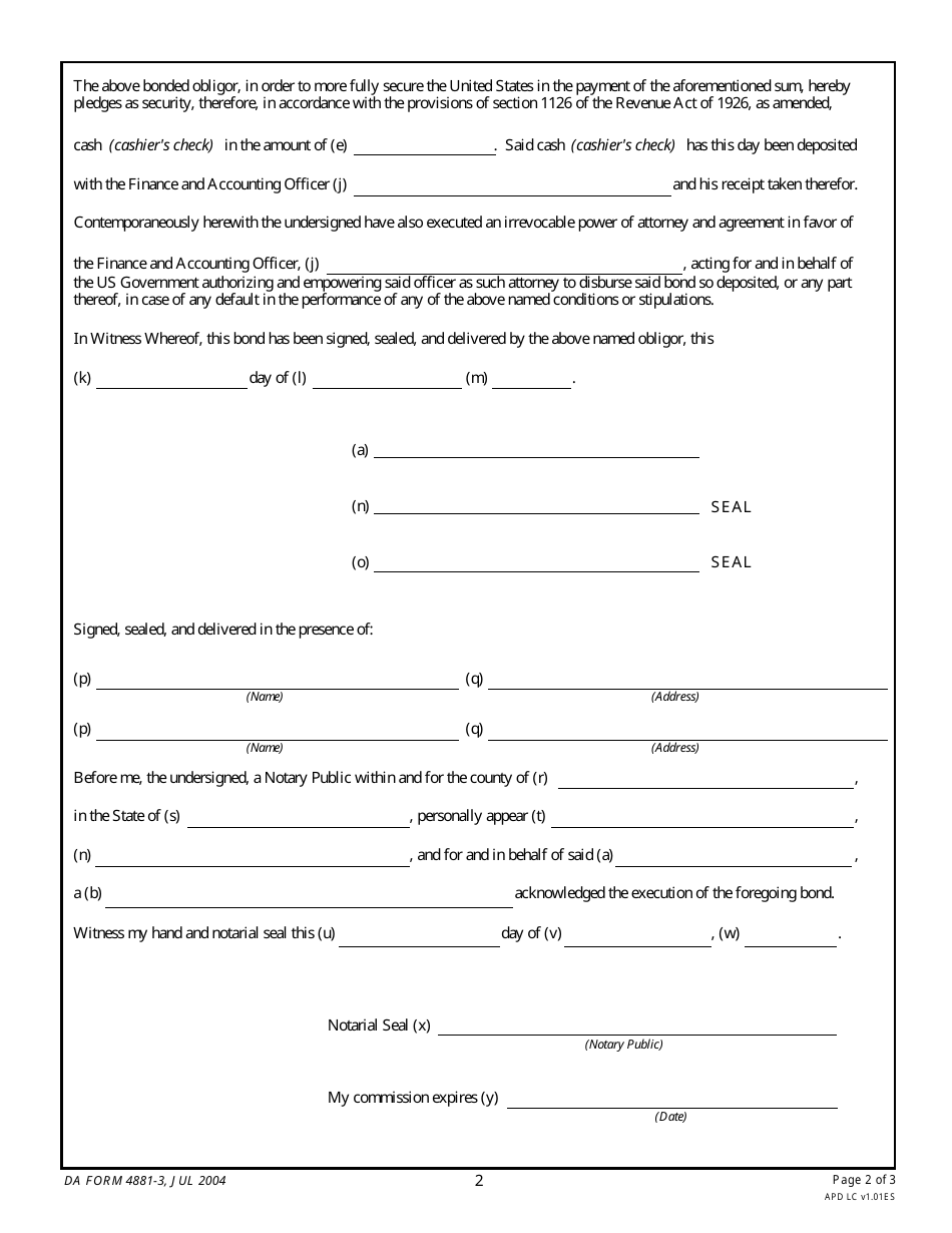 DA Form 4881-3 - Fill Out, Sign Online and Download Fillable PDF ...