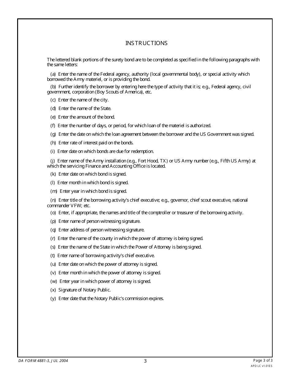 DA Form 4881-3 Surety Bond for Safekeeping of Public Property and Guaranteeing Reimbursement to the Government for Expenses Incident to the Loan of Army Materiel - Exhibit Ii, Page 3