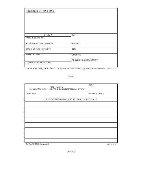 DA Form 2668  Printable Pdf