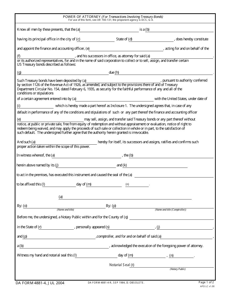 DA Form 4881-4 - Fill Out, Sign Online and Download Fillable PDF ...