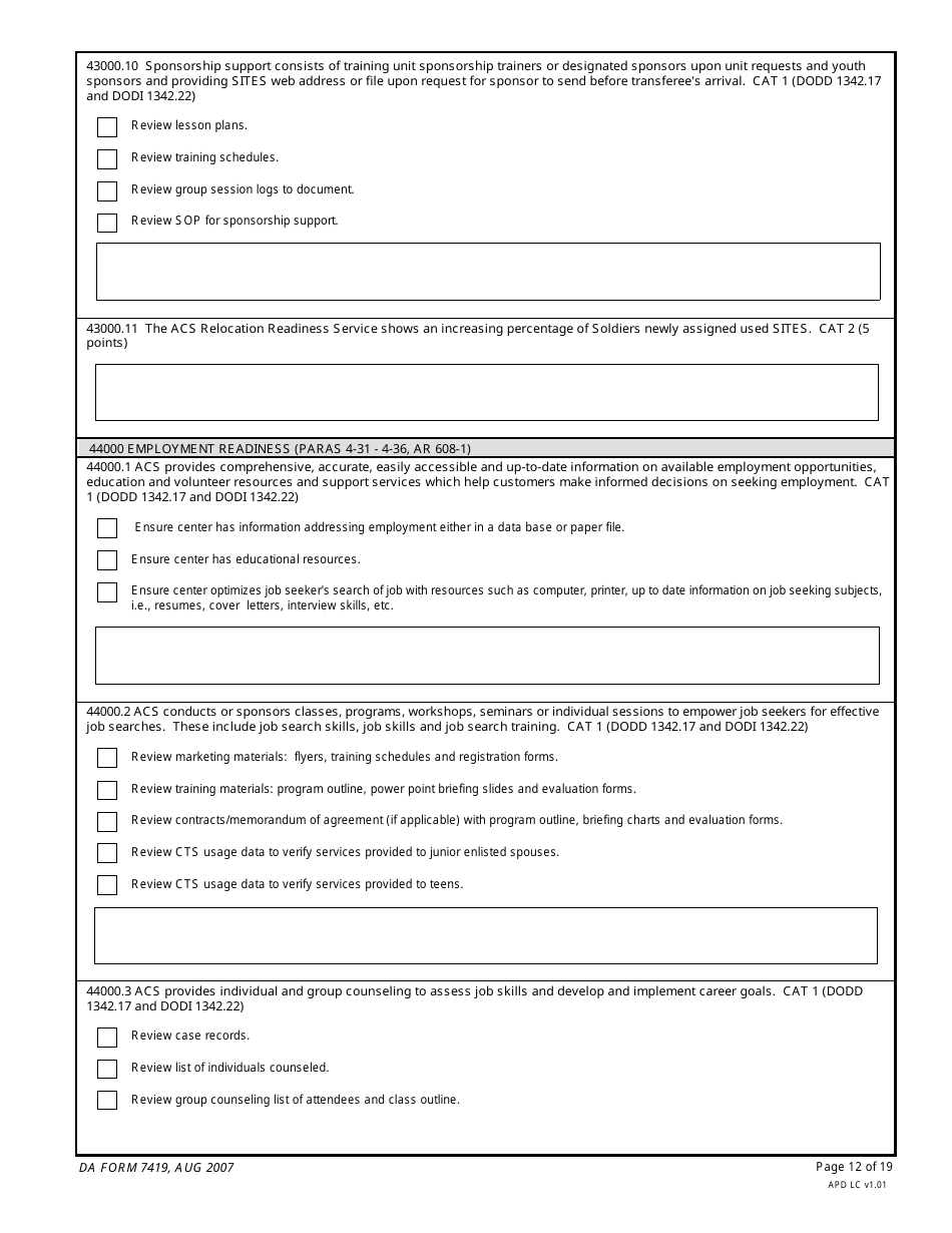 DA Form 7419 Army Community Service (Acs) Accreditation Checklist, Page 12