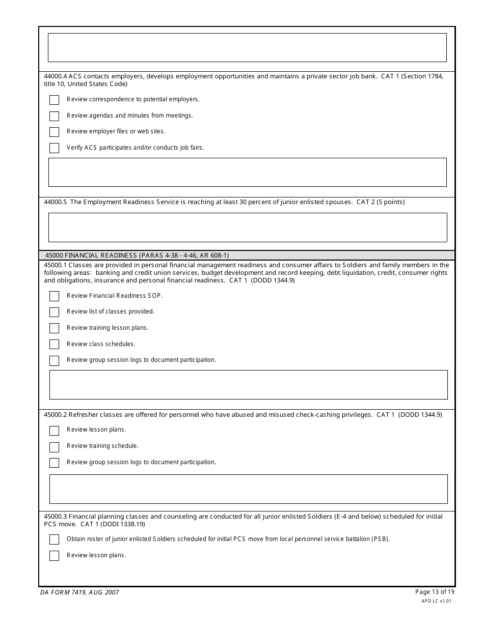 DA Form 7419 - Fill Out, Sign Online and Download Fillable PDF ...