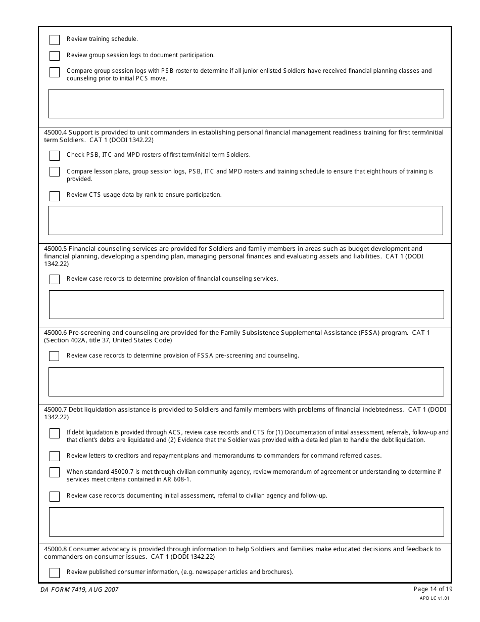 DA Form 7419 - Fill Out, Sign Online and Download Fillable PDF ...