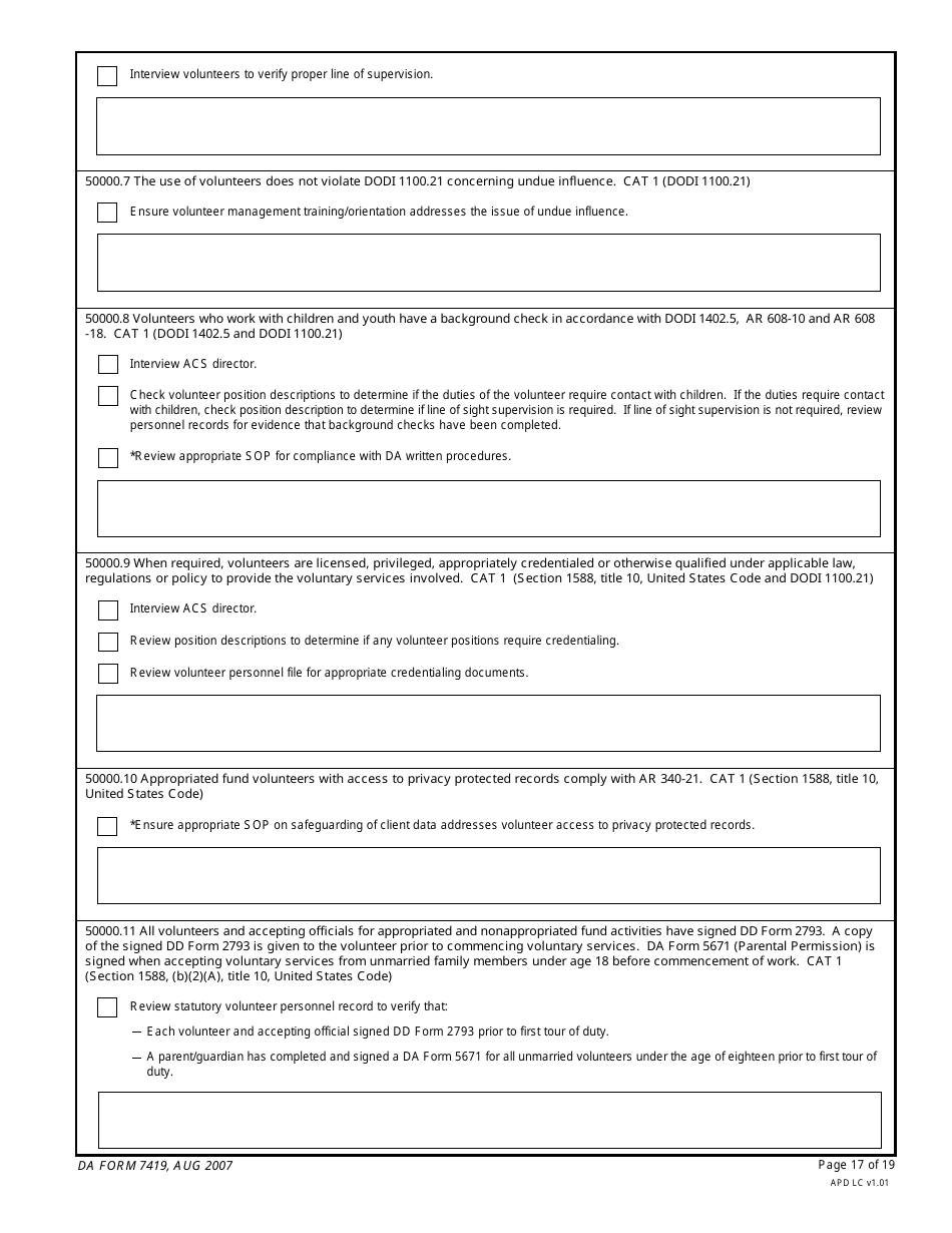 DA Form 7419 Army Community Service (Acs) Accreditation Checklist, Page 17