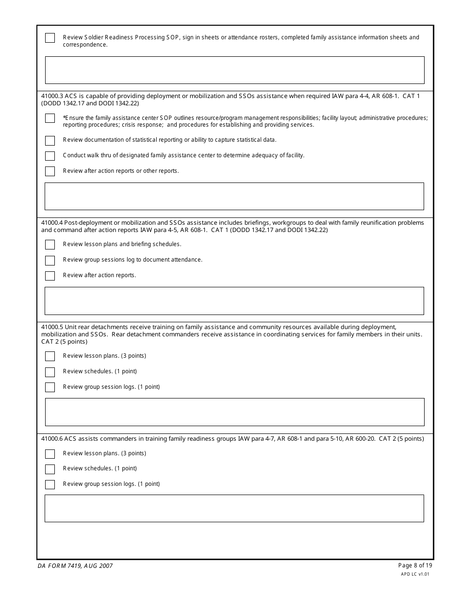 DA Form 7419 Army Community Service (Acs) Accreditation Checklist, Page 8