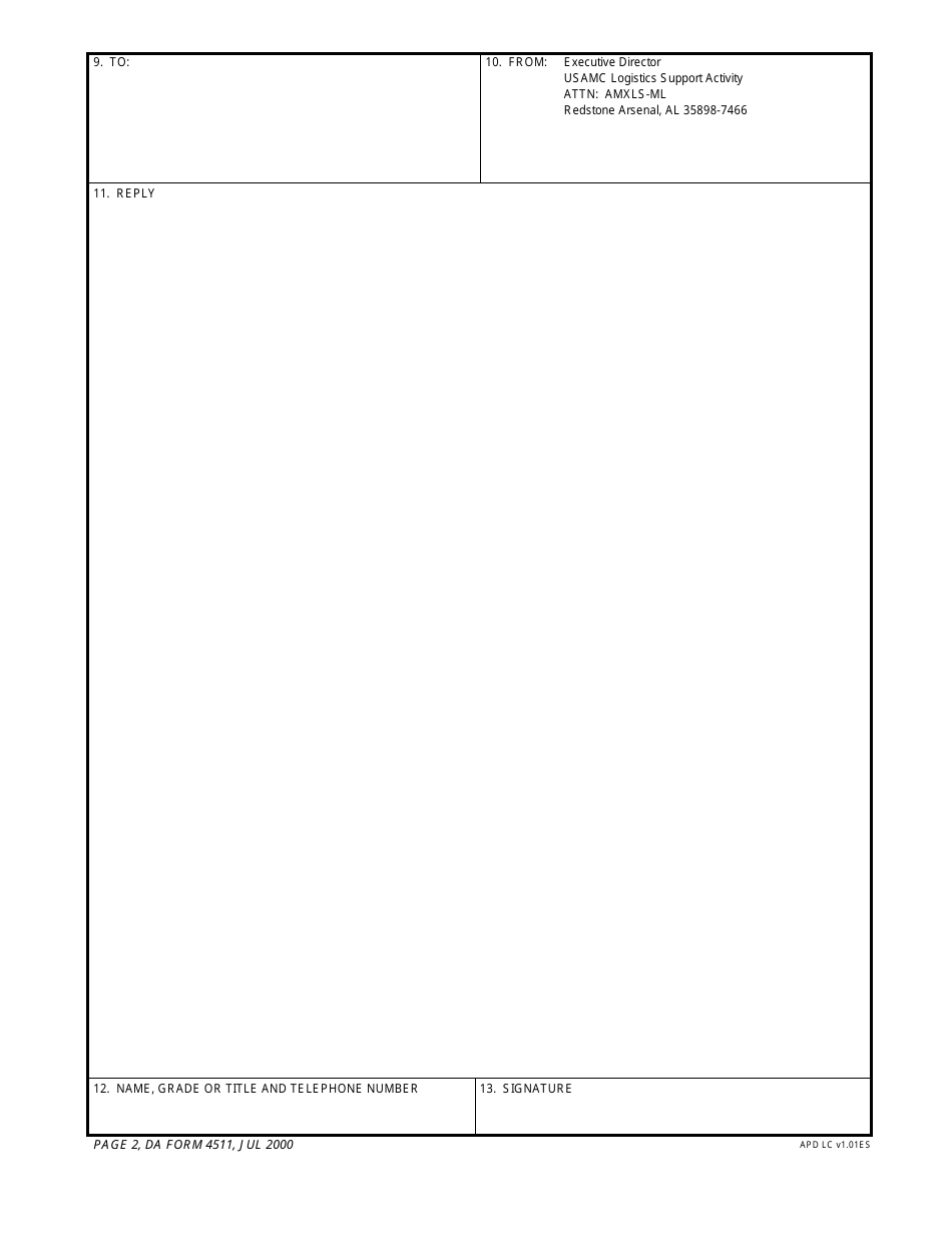 DA Form 4511 Request for Logistics Catalog Data and / or Information, Page 2