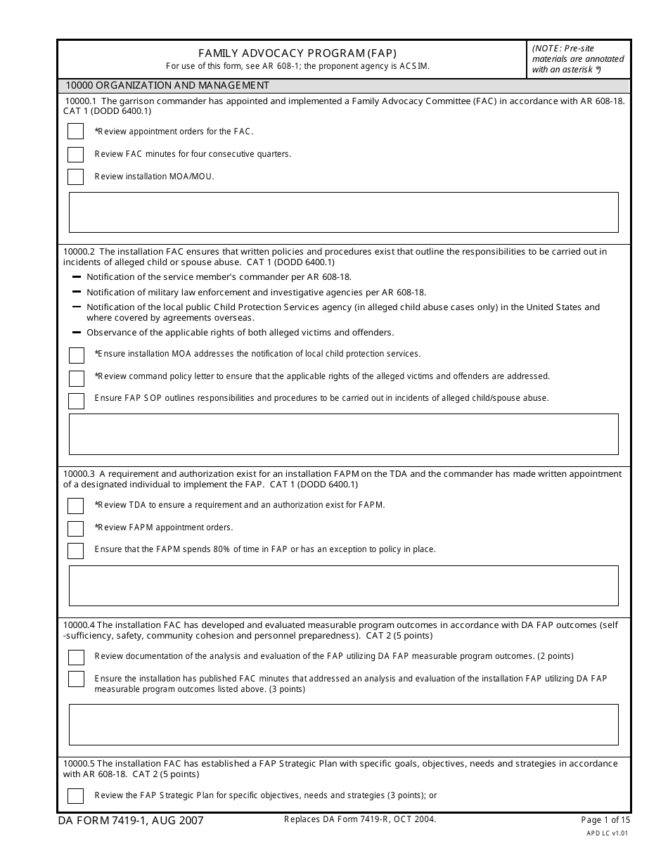 DA Form 7419-1 Family Advocacy Program (Fap), Page 1