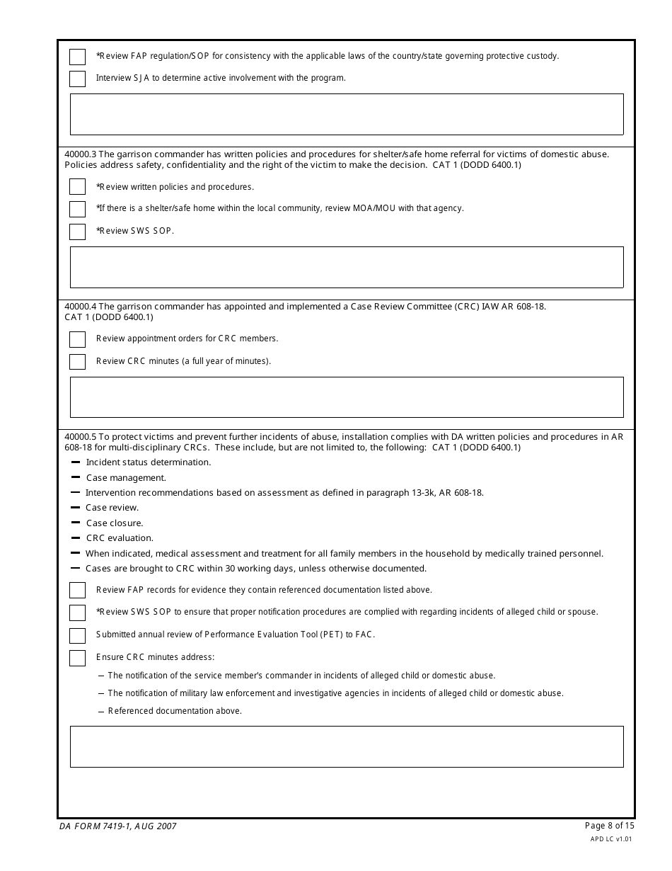 DA Form 7419-1 - Fill Out, Sign Online and Download Fillable PDF ...