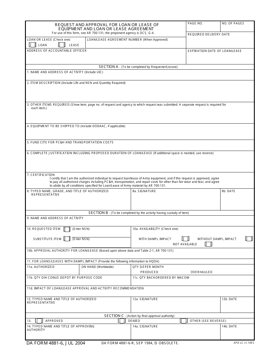 DA Form 4881-6 - Fill Out, Sign Online and Download Fillable PDF ...