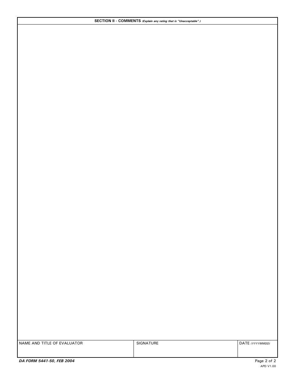 DA Form 5441-50 Evaluation of Clinical Privileges - Vascular Surgery, Page 2