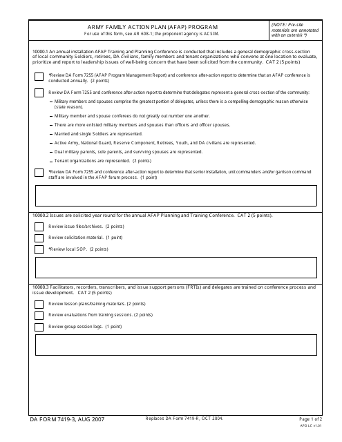 DA Form 7419-3 Army Family Action Plan (Afap) Program