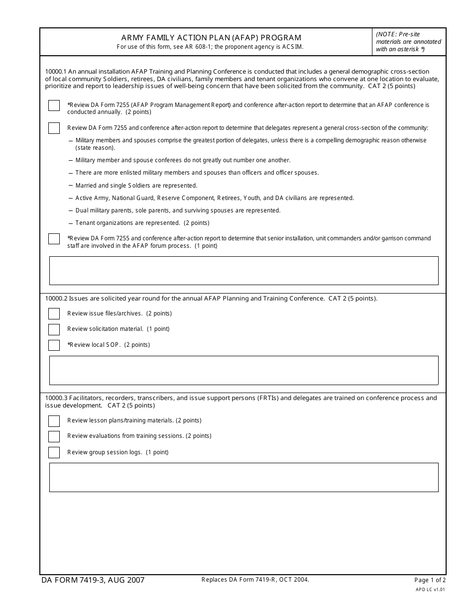 DA Form 7419-3 Army Family Action Plan (Afap) Program, Page 1