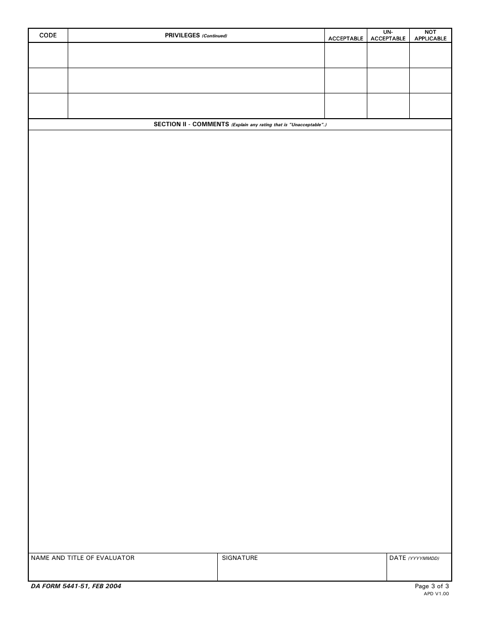 DA Form 5441-51 Evaluation of Clinical Privileges - Neurosurgery, Page 3