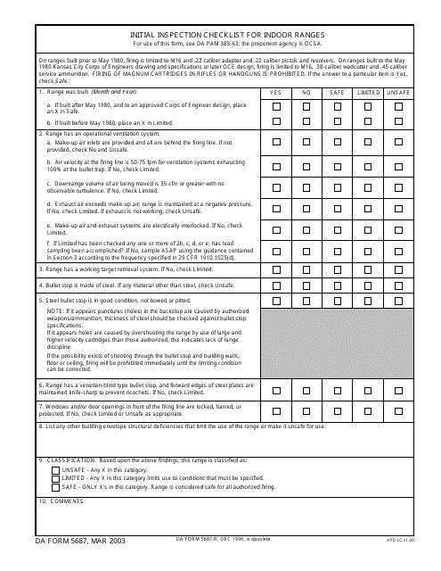 DA Form 5687 Initial Inspection Checklist for Indoor Ranges