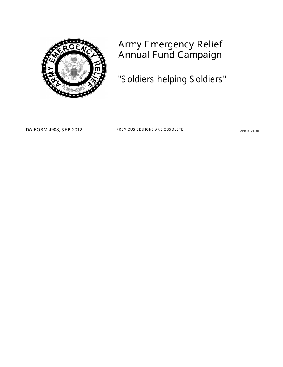 DA Form 4908 Army Emergency Relief Annual Fund Campaign, Page 1