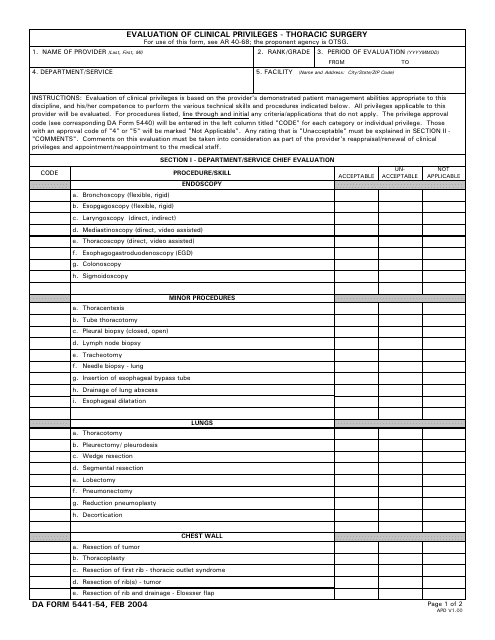DA Form 5441-54  Printable Pdf