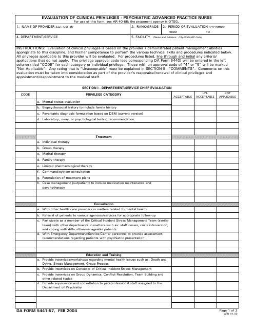 DA Form 5441-57  Printable Pdf