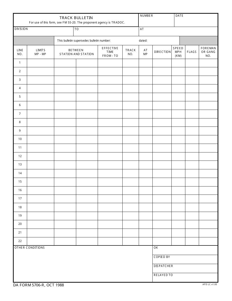 DA Form 5706-R Track Bulletin, Page 1