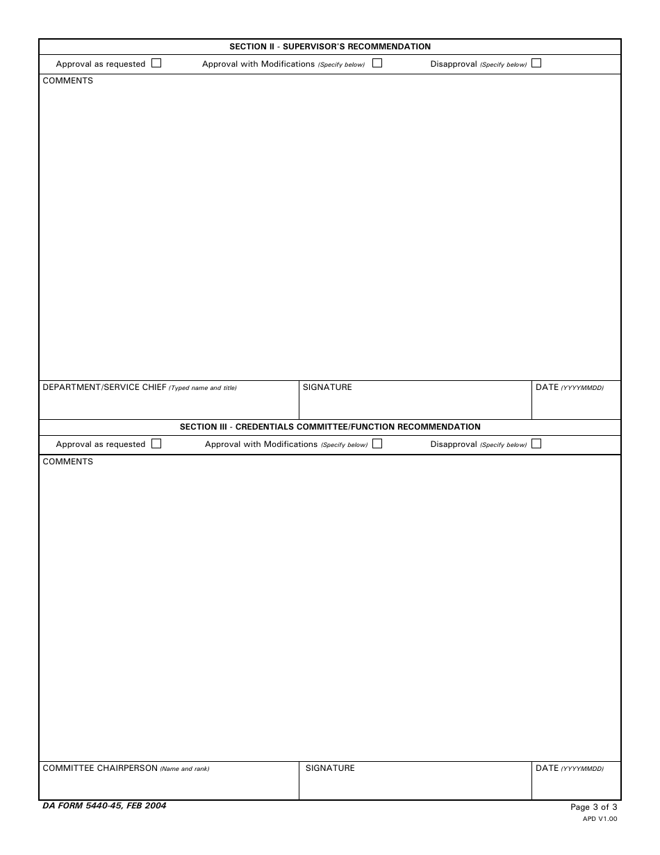 DA Form 5440-45 Delineation of Clinical Privileges - Cardiovascular Surgery, Page 3