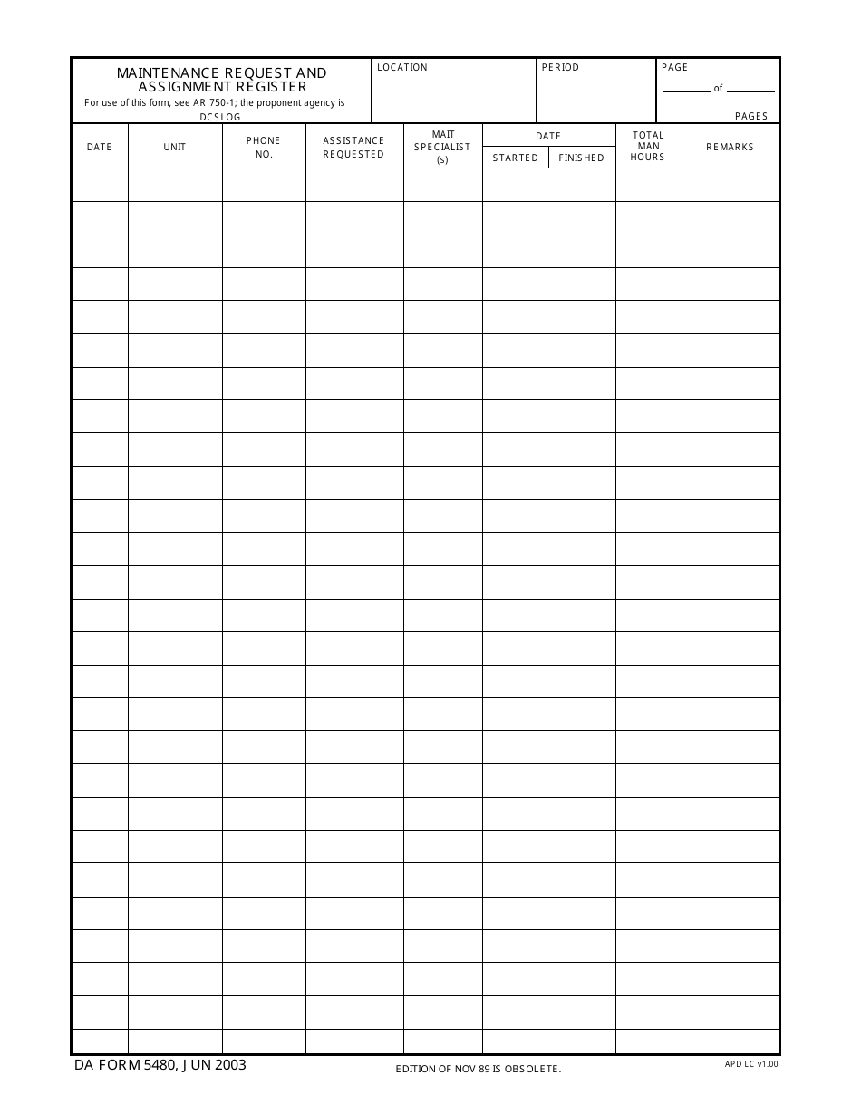 DA Form 5480 - Fill Out, Sign Online and Download Fillable PDF ...