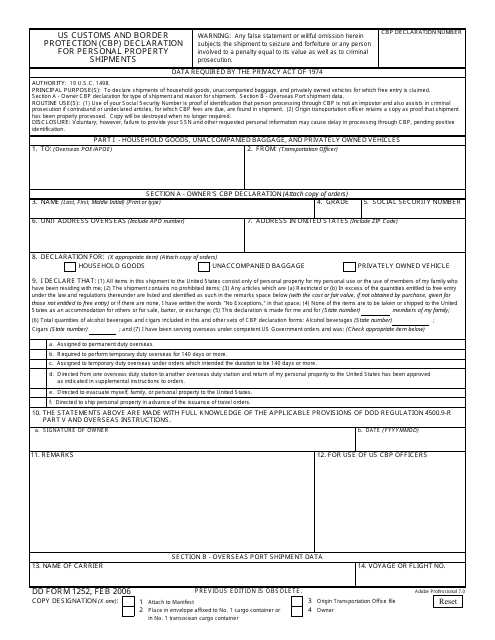 DD Form 1252 Download Fillable PDF, U.S. Customs and form dd 1252 pdf custo...
