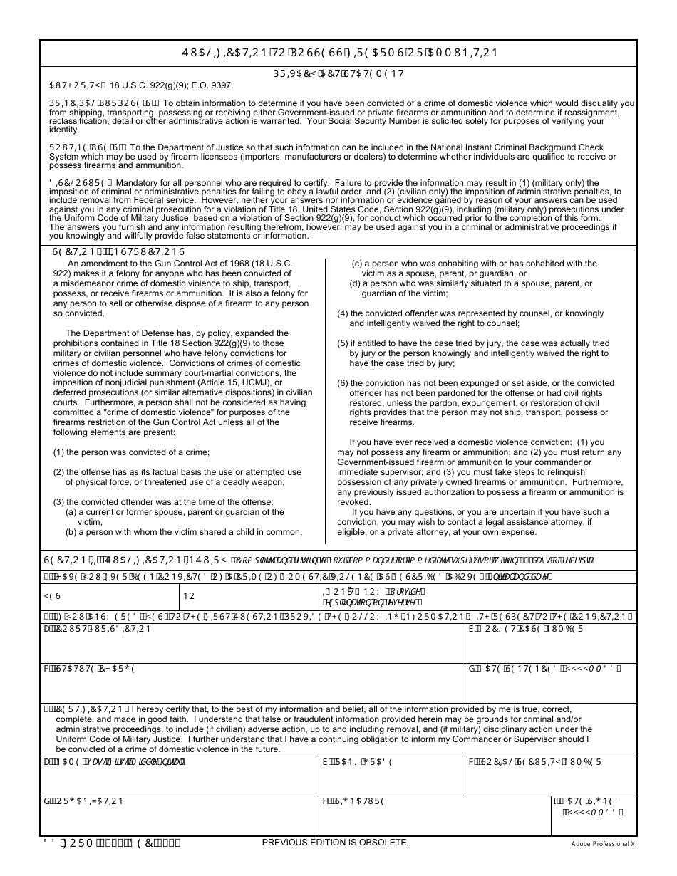 DD Form 2760 Qualification to Possess Firearms or Ammunition, Page 1