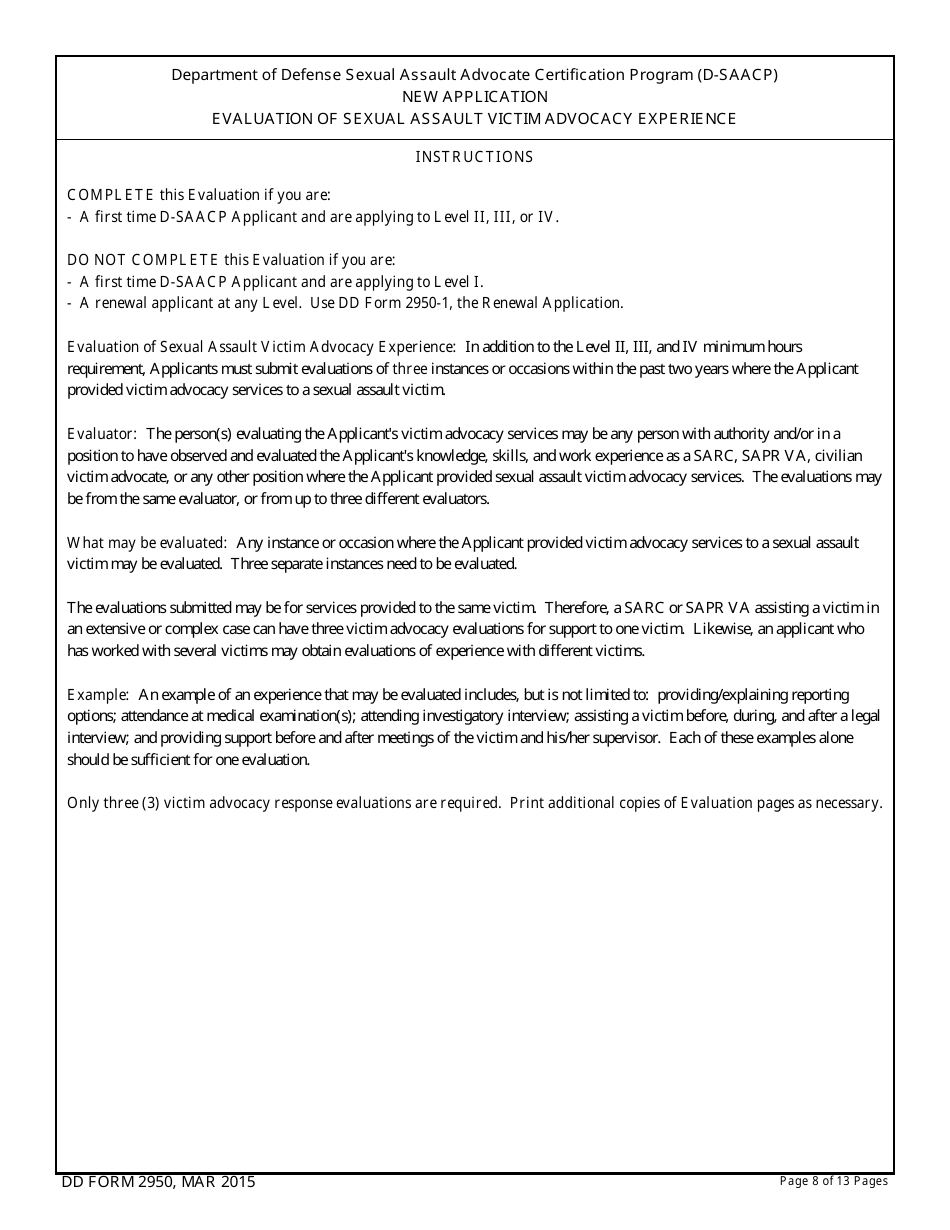 DD Form 2950 Sexual Assault Advocate Certification Program (D-Saacp) for New Applicants, Page 8