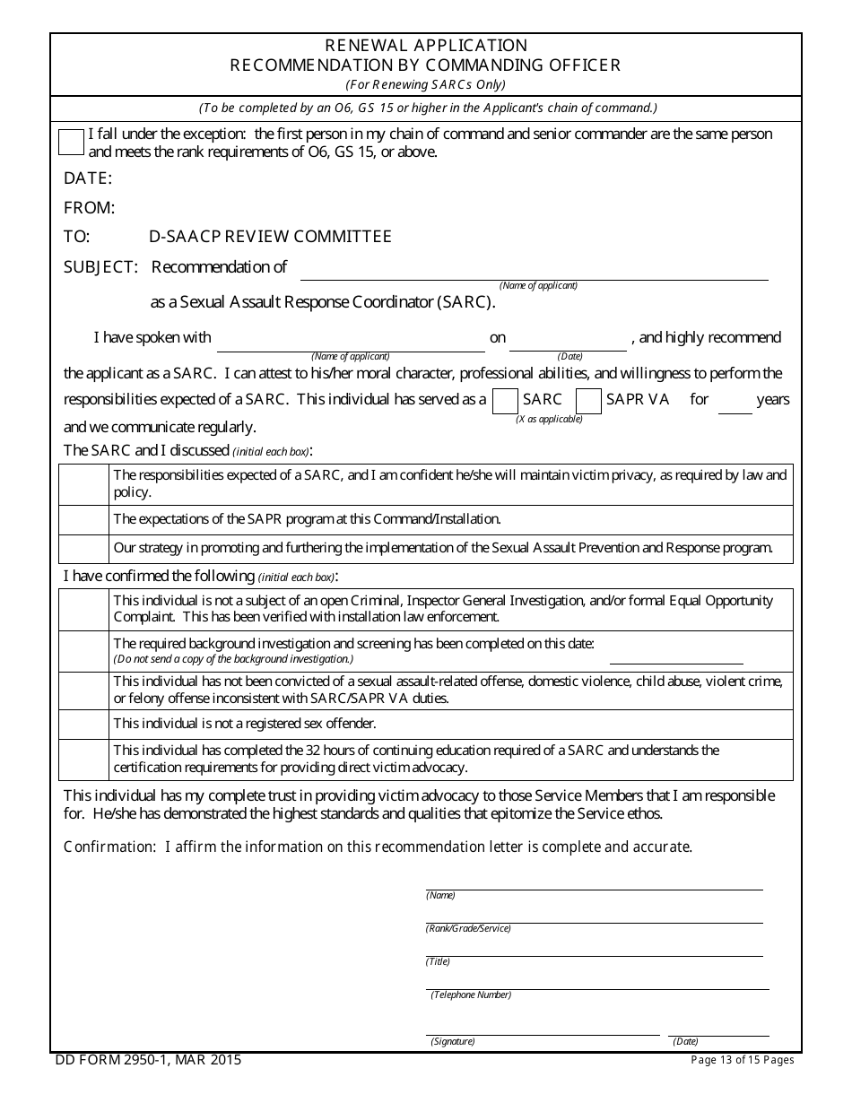DD Form 2950-1 Sexual Assault Advocate Certification Program (D-Saacp) - Renewal Applicantion Packet, Page 13
