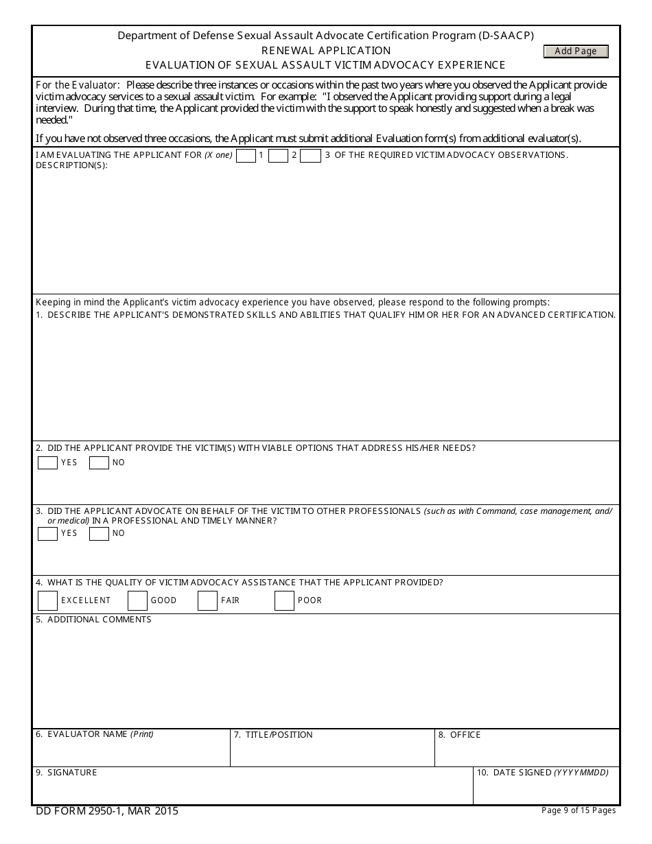 DD Form 2950-1 Sexual Assault Advocate Certification Program (D-Saacp) - Renewal Applicantion Packet, Page 9