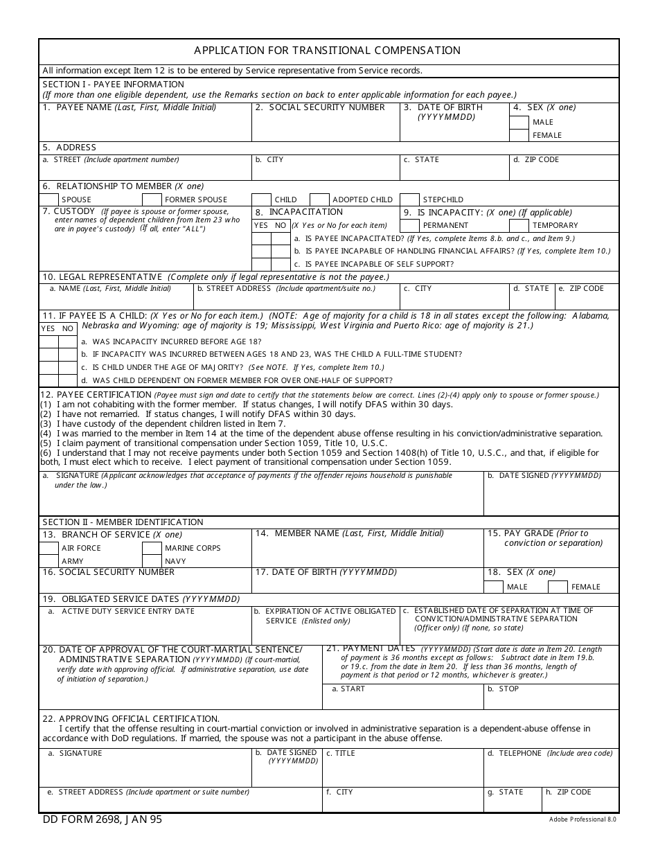 DD Form 2698 - Fill Out, Sign Online and Download Fillable PDF ...