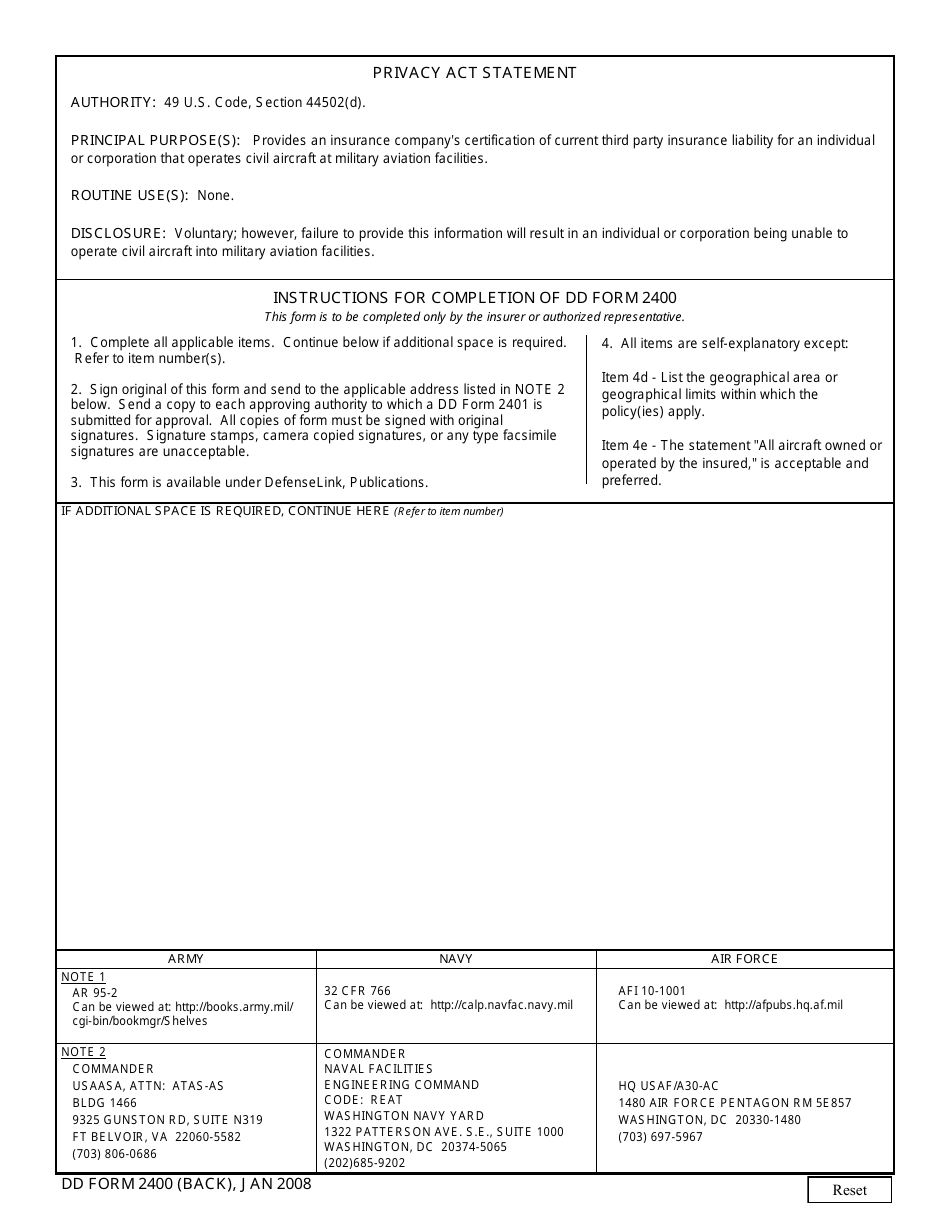 DD Form 2400 - Fill Out, Sign Online And Download Fillable PDF ...