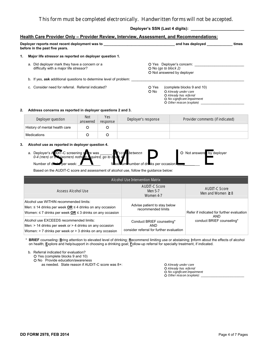 DD Form 2978 Deployment Mental Health Assessment, Page 4