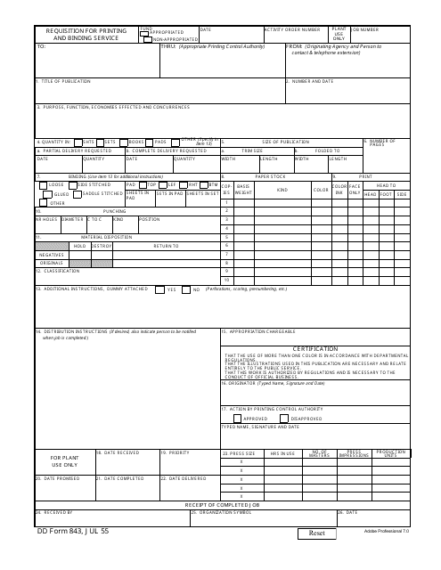 DD Form 843  Printable Pdf