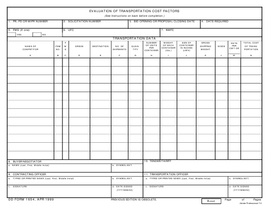 DD Form 1654 Download Fillable PDF or Fill Online Evaluation of ...