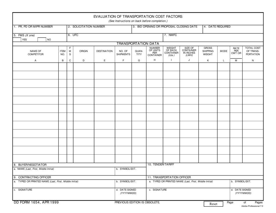 DD Form 1654 Download Fillable PDF or Fill Online Evaluation of ...