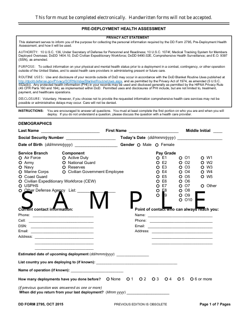 DD Form 2795  Printable Pdf