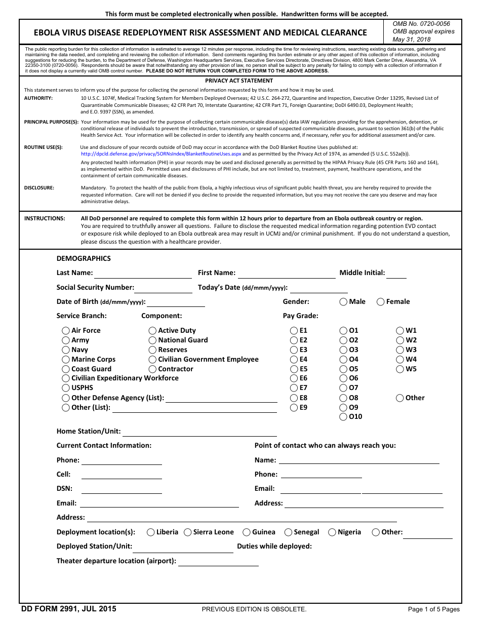 DD Form 2991 - Fill Out, Sign Online and Download Fillable PDF ...