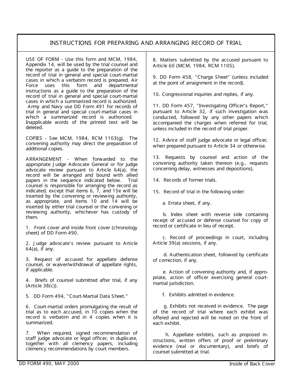 DD Form 490 Record of Trial, Page 10