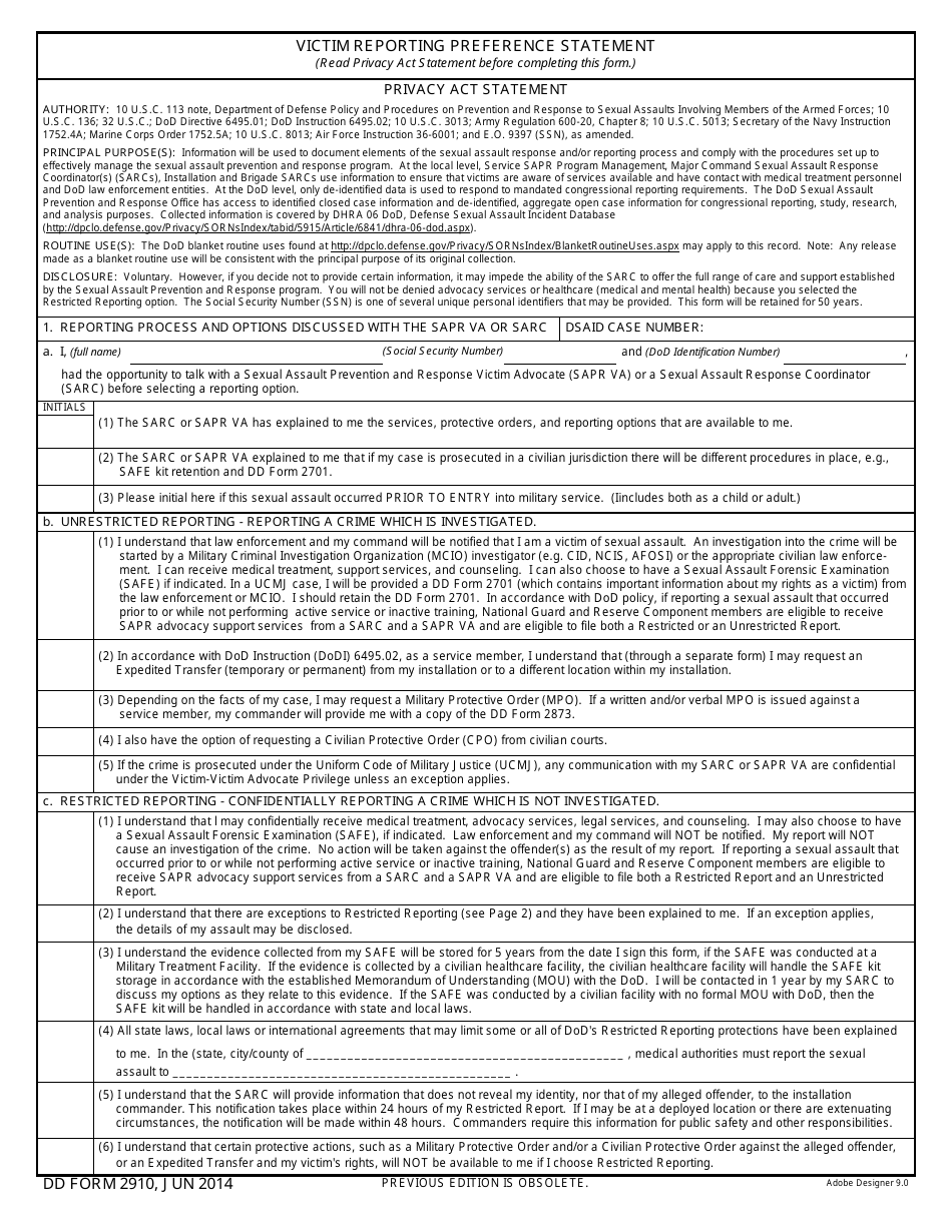 DD Form 2910 - Fill Out, Sign Online and Download Fillable PDF ...