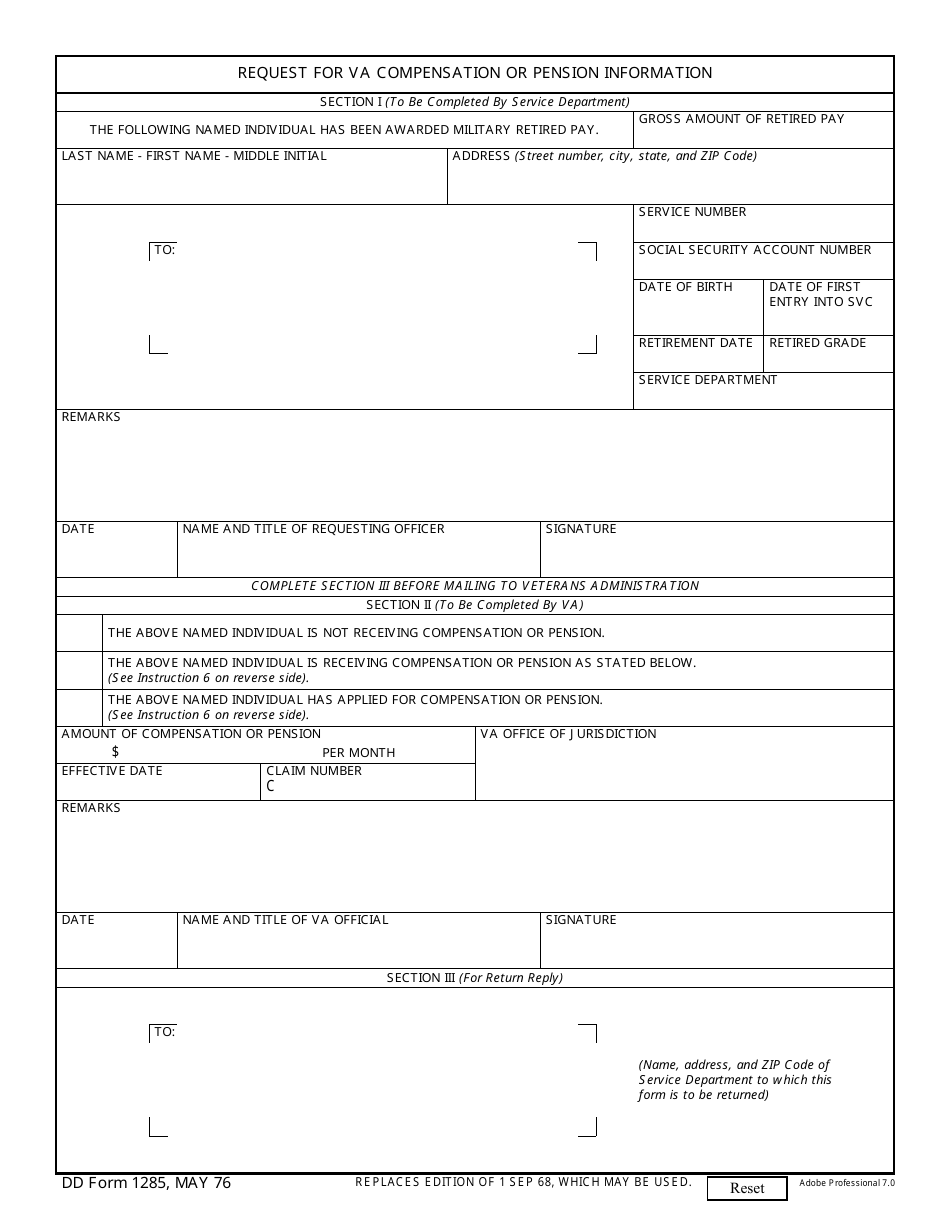 DD Form 1285 - Fill Out, Sign Online and Download Fillable PDF ...