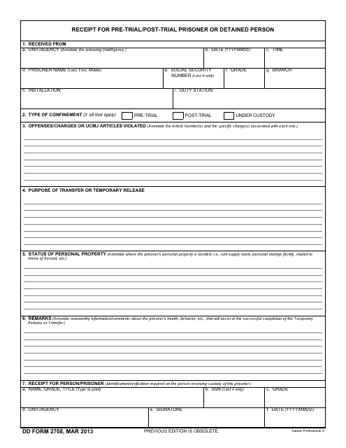 DD Form 2708  Printable Pdf