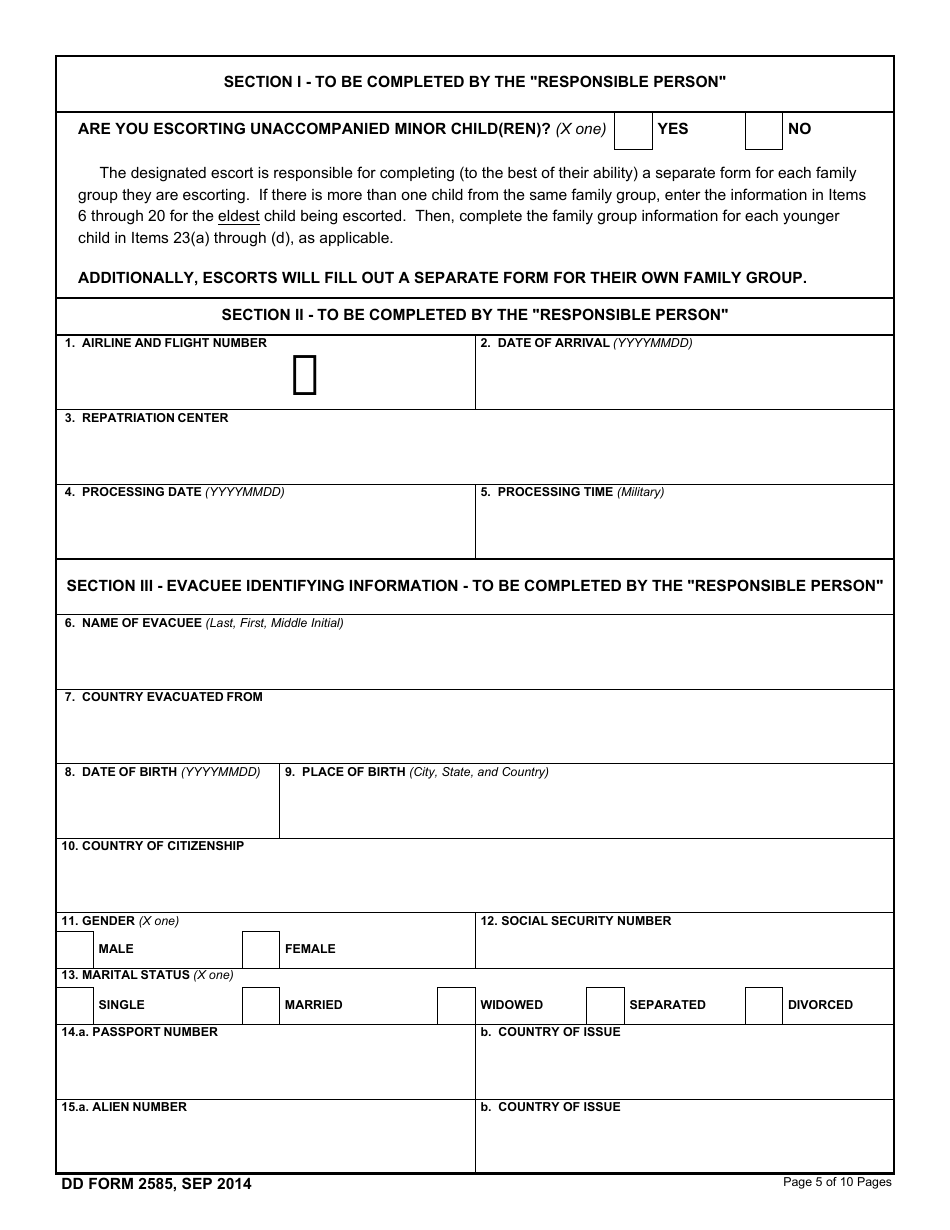 DD Form 2585 Repatriation Processing Center Processing Sheet, Page 5