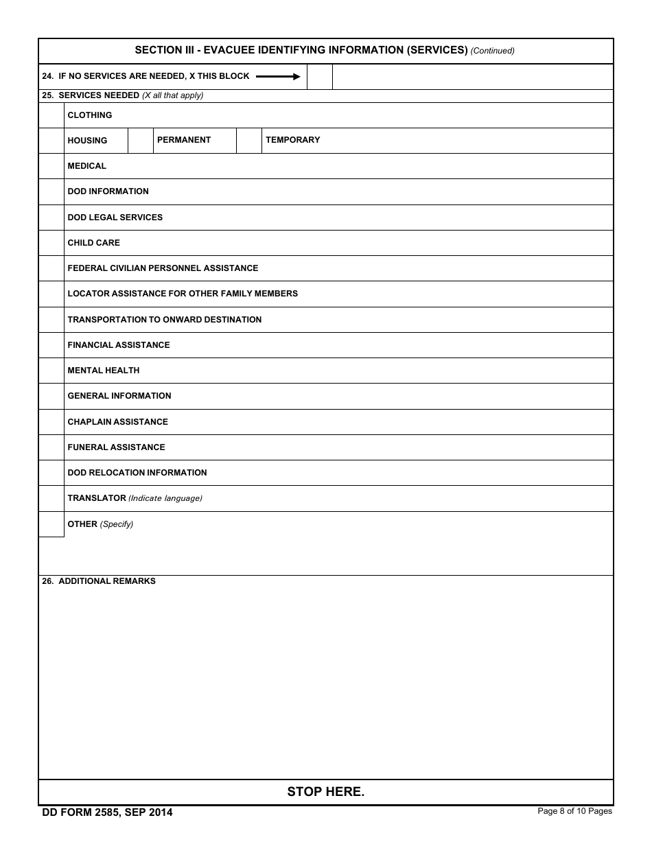 DD Form 2585 Repatriation Processing Center Processing Sheet, Page 8